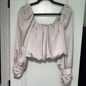 Women's Blouson Long-Sleeve Satin Top in champagne